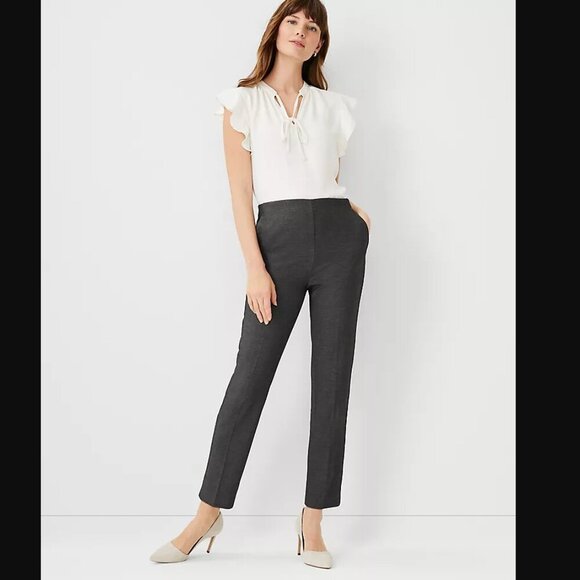 Ann Taylor The Side Zip Ankle Pant in Bi-Stretch Dark Gray Size 8 - Picture 1 of 13